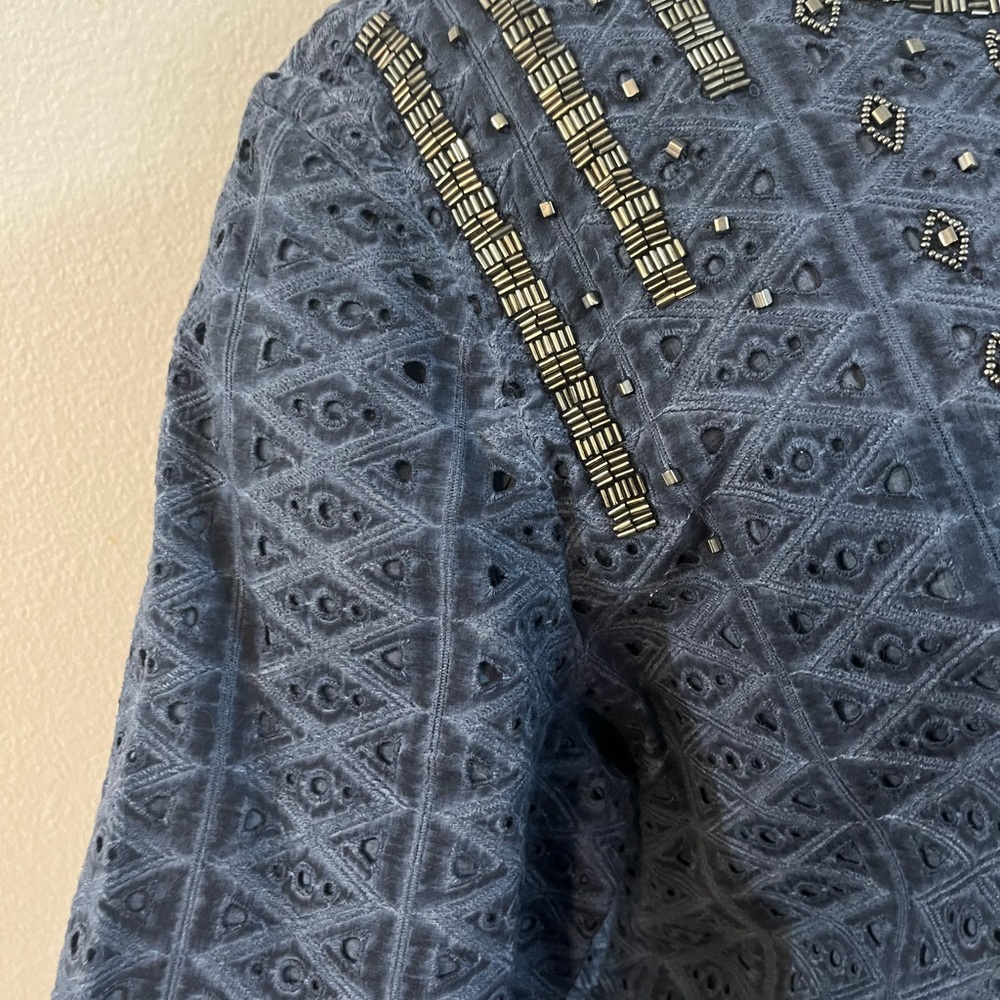 Blue Embroidered Open Jacket - Picture 3 of 10